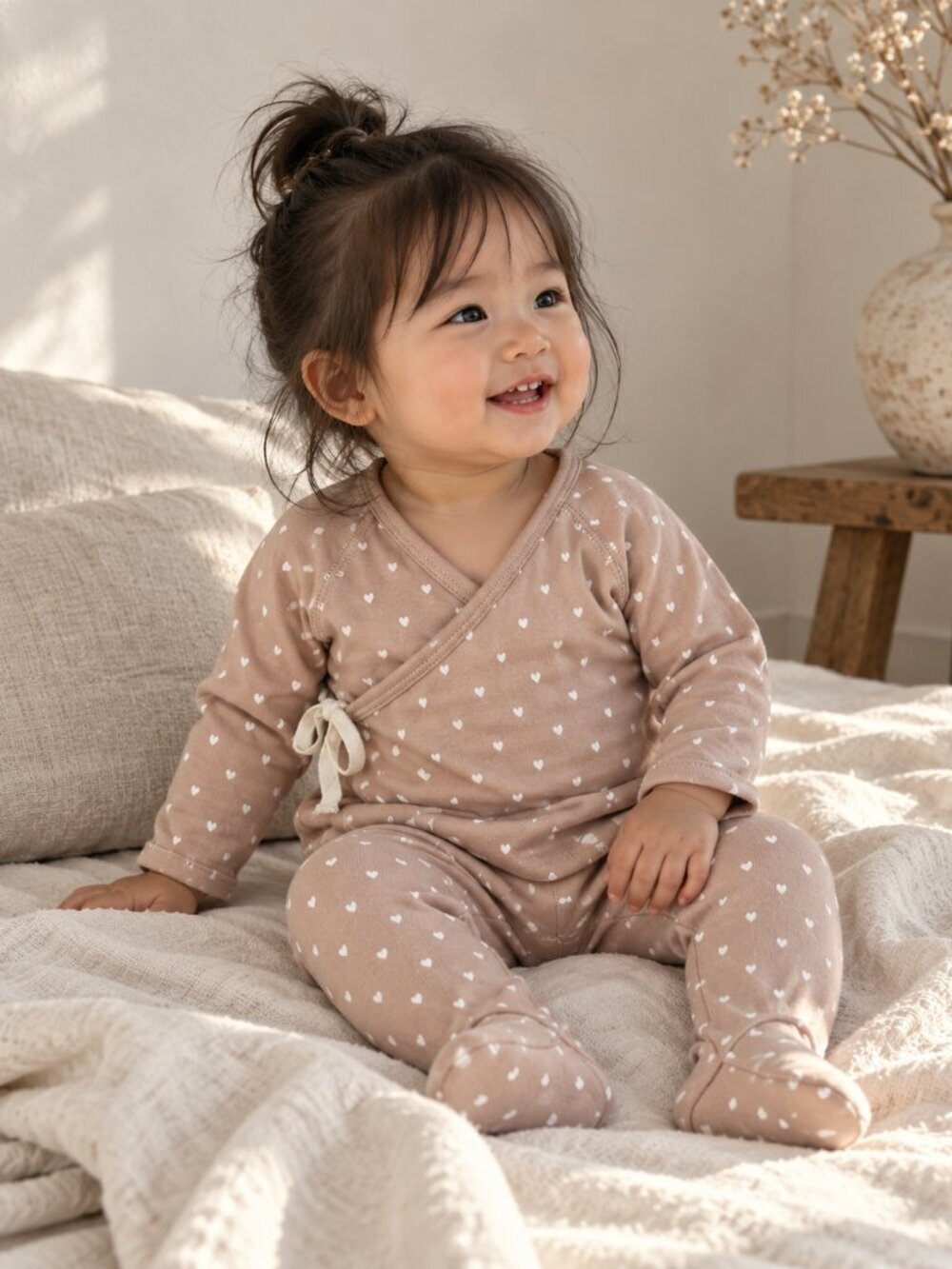 Quincy Mae Baby Girl 3 Piece Outfit Set Organic Cotton Hearts 6-12M